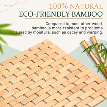 Downluxe Bamboo Bath Mat Non Slip Waterproof Shower Mat