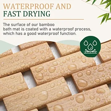 Downluxe Bamboo Bath Mat Non Slip Waterproof Shower Mat