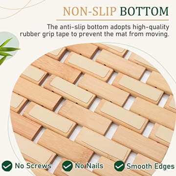Downluxe Bamboo Bath Mat Non Slip Waterproof Shower Mat