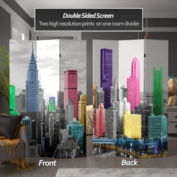 Red Lantern 71-in Tall NYC Room Divider with Vibrant Designs