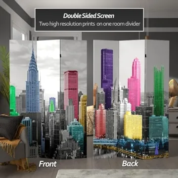 Red Lantern 71-in Tall NYC Room Divider with Vibrant Designs