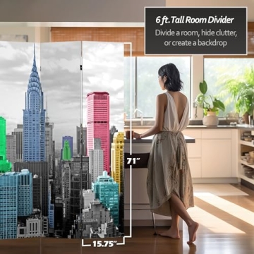 Red Lantern 71-in Tall NYC Room Divider with Vibrant Designs