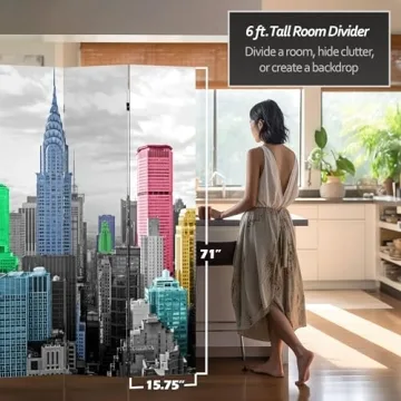 Red Lantern 71-in Tall NYC Room Divider with Vibrant Designs