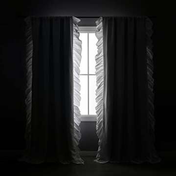 Lush Decor Reyna Ruffle 100% Lined Blackout Window Curtain Panel, Single Panel, 54" W x 84" L, White...