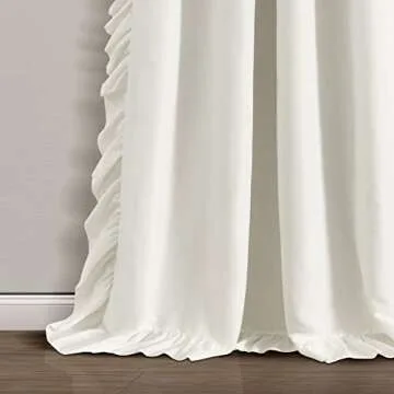 Lush Decor Reyna Ruffle 100% Lined Blackout Window Curtain Panel, Single Panel, 54" W x 84" L, White - Flowy Blackout Curtain - Farmhouse Ruffle Curtains for Bedroom, Living room, or Dining Room