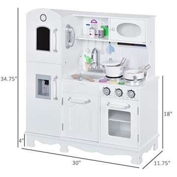 Qaba Kids Kitchen Playset with Telephone, Wooden Kitchenette for Kids with Cookware, Storage Cabinet, Water Dispenser, Blackboard, Toddler Pretend Play Kitchen with Cooking Accessories for Aged 3+