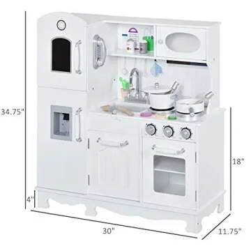 Qaba Kids Kitchen Playset with Telephone, Wooden Kitchenette for Kids with Cookware, Storage Cabinet, Water Dispenser, Blackboard, Toddler Pretend Play Kitchen with Cooking Accessories for Aged 3+