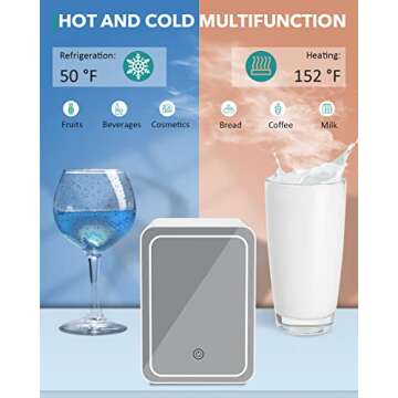 Aidek Mirror Mini Fridge 4-Liter with AC/DC Chargers,3-Mode Led Adjustable Personal Refrigerator,Perfect for Skin Care and Baby Feeding Items,Portable Fridge Perfect for Bedroom or Outdoor（White