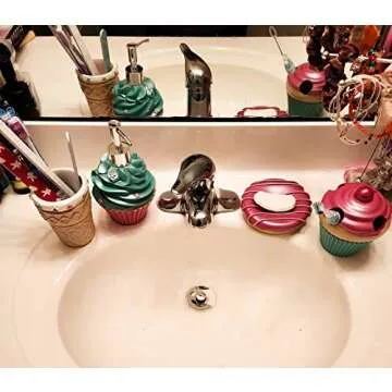 YangShiMoeed Bathroom Accessories Sets Organizer Complete with Milkshake Lotion/Soap Dispenser,Egg Tube Bath Cup/Tumbler,Donut Soap Dish,Cake Toothbrush Holder for Kids Bath Decor (Pink)