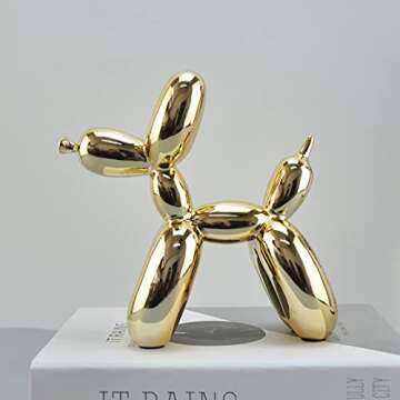 Shiny Standing Balloon Dog Metallic Finish Animal Art Sculpture Statue Abstract Fashion Resin Craft ...