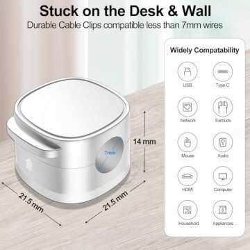 MOZOTER 8 Pack,Magnetic Cable Clips & Silicon Cable Ties,Cord Holder[Cable Smooth Adjustable Desk Organizer],Under Desk Cable Management,Adhesive Home Office Wire Holder Keeper Wire Sets-White