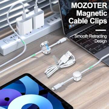 MOZOTER 8 Pack,Magnetic Cable Clips & Silicon Cable Ties,Cord Holder[Cable Smooth Adjustable Desk Organizer],Under Desk Cable Management,Adhesive Home Office Wire Holder Keeper Wire Sets-White