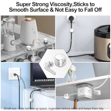 MOZOTER 8 Pack,Magnetic Cable Clips & Silicon Cable Ties,Cord Holder[Cable Smooth Adjustable Desk Organizer],Under Desk Cable Management,Adhesive Home Office Wire Holder Keeper Wire Sets-White