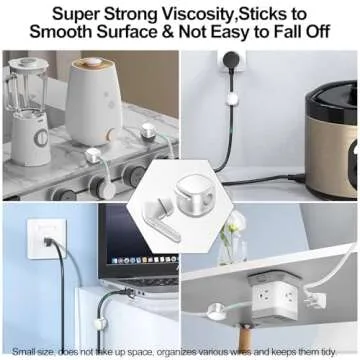 MOZOTER 8 Pack,Magnetic Cable Clips & Silicon Cable Ties,Cord Holder[Cable Smooth Adjustable Desk Organizer],Under Desk Cable Management,Adhesive Home Office Wire Holder Keeper Wire Sets-White