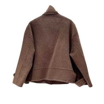 Babalet Wool Blend Double-faced Women Wool Pea Coat Button Scarf Casual Coat Trench Coat Handmade Ti...