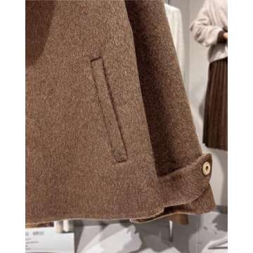 Babalet Wool Blend Double-faced Women Wool Pea Coat Button Scarf Casual Coat Trench Coat Handmade Timeless Women Coat with Pockets Winter Jacket Coffee,S