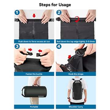 HEETA Waterproof Dry Bag for Women Men (Upgraded Version), Roll Top Lightweight Dry Storage Bag Backpack with Emergency Whistle for Travel, Swimming, Boating, Kayaking, Camping, Beach (Black, 20L)