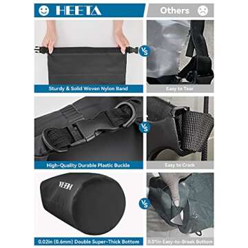 HEETA Waterproof Dry Bag for Women Men (Upgraded Version), Roll Top Lightweight Dry Storage Bag Backpack with Emergency Whistle for Travel, Swimming, Boating, Kayaking, Camping, Beach (Black, 20L)