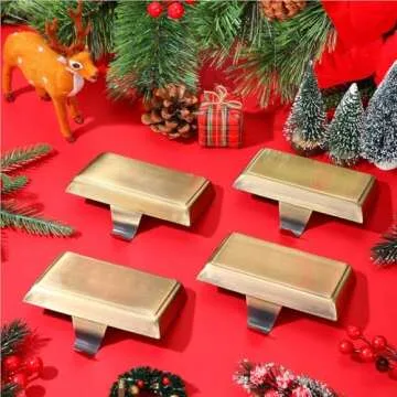 Zhengmy Christmas Stocking Holders for Mantle Weighted Stocking Holder Fireplace Hangers for Xmas Holiday Party Decoration(4 Pcs,Bronze)
