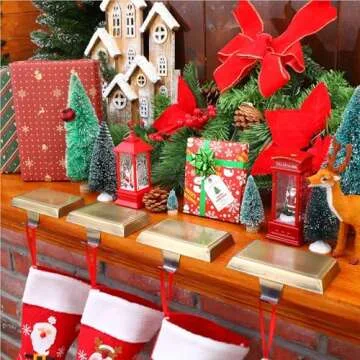Zhengmy Christmas Stocking Holders for Mantle Weighted Stocking Holder Fireplace Hangers for Xmas Holiday Party Decoration(4 Pcs,Bronze)