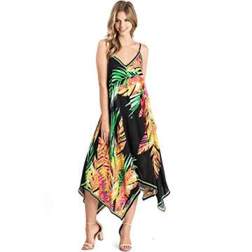 Flying Tomato Juniors Asymmetrical Dress in Palm Black