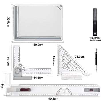 Frylr Metric A3 Drawing Board Drafting Table Multifunctional Drawing Board Table with Clear Rule Parallel Motion and Angle Adjustable Measuring System