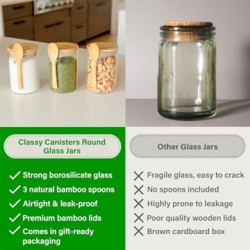 17-Oz Glass Jars with Bamboo Lids Airtight Storage Containers