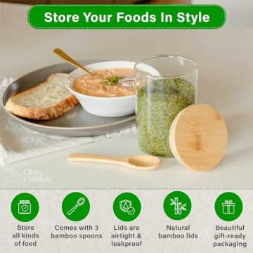 17-Oz Glass Jars with Bamboo Lids Airtight Storage Containers