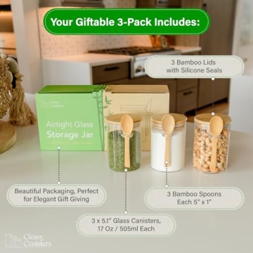 17-Oz Glass Jars with Bamboo Lids Airtight Storage Containers