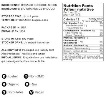 Food to Live Organic Broccoli Seeds for Sprouting, 8 Pounds – Non-GMO, Vegan, Kosher, Sirtfood, Bulk. Rich in Sulforaphane, Vitamin C. Grow Sprouts, Microgreens for Salads, and Sandwiches