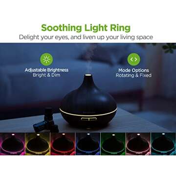 InnoGear Aromatherapy Diffuser & 10 Essential Oils Set, 400ml Diffuser Ultrasonic Diffuser Cool Mist Humidifier with 4 Timers 7 Colors Light Waterless Auto Off for Large Room Office, Dark Wood Grain