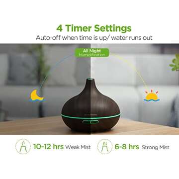 InnoGear Aromatherapy Diffuser & 10 Essential Oils Set, 400ml Diffuser Ultrasonic Diffuser Cool Mist Humidifier with 4 Timers 7 Colors Light Waterless Auto Off for Large Room Office, Dark Wood Grain