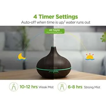 InnoGear Aromatherapy Diffuser & 10 Essential Oils Set, 400ml Diffuser Ultrasonic Diffuser Cool Mist Humidifier with 4 Timers 7 Colors Light Waterless Auto Off for Large Room Office, Dark Wood Grain