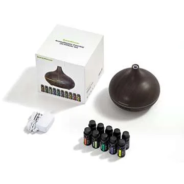 InnoGear Aromatherapy Diffuser & 10 Essential Oils Set, 400ml Diffuser Ultrasonic Diffuser Cool Mist Humidifier with 4 Timers 7 Colors Light Waterless Auto Off for Large Room Office, Dark Wood Grain