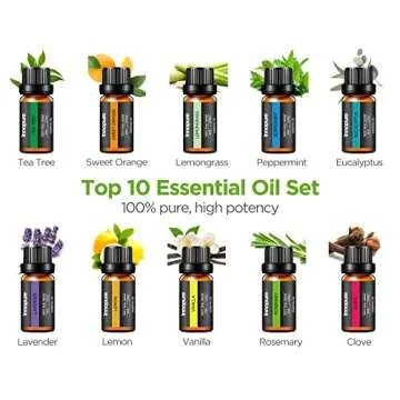 InnoGear Aromatherapy Diffuser & 10 Essential Oils Set, 400ml Diffuser Ultrasonic Diffuser Cool Mist Humidifier with 4 Timers 7 Colors Light Waterless Auto Off for Large Room Office, Dark Wood Grain