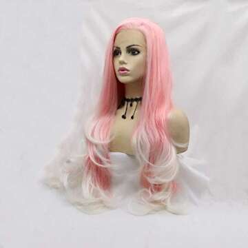 melody wig Baby Pink Wig Synthetic Pink Lace Front Wigs For Women Hair Long Blonde Tips Hair Heat Resistant Fiber Long Natural Straight Wigs Cosplay Part