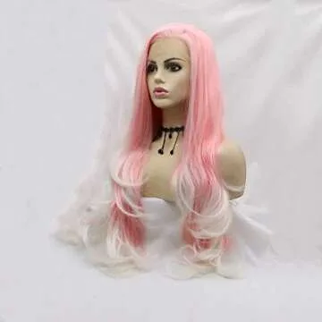 melody wig Baby Pink Wig Synthetic Pink Lace Front Wigs For Women Hair Long Blonde Tips Hair Heat Resistant Fiber Long Natural Straight Wigs Cosplay Part