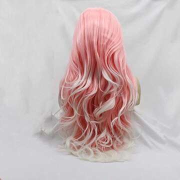 melody wig Baby Pink Wig Synthetic Pink Lace Front Wigs For Women Hair Long Blonde Tips Hair Heat Resistant Fiber Long Natural Straight Wigs Cosplay Part