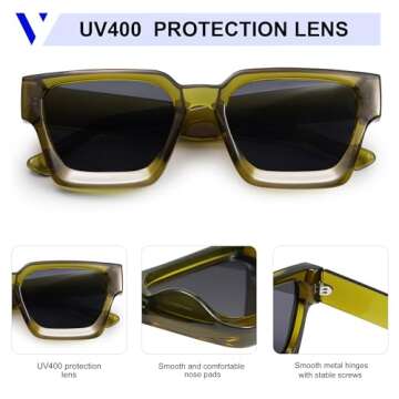 VANLINKER Thick Square Sunglasses for Men Women Retro Chunky Rectangle Trendy Shades VL9731 Transparent Green/Grey
