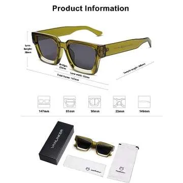 VANLINKER Thick Square Sunglasses for Men Women Retro Chunky Rectangle Trendy Shades VL9731 Transparent Green/Grey