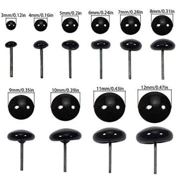 TOAOB 100pcs Black Glass Eyes Kits 3mm to 12mm Assorted Sizes for Crafts Needle Felting Bears Dolls Decoys Sewing