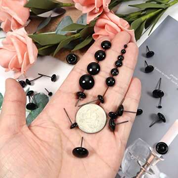 TOAOB 100pcs Black Glass Eyes Kits 3mm to 12mm Assorted Sizes for Crafts Needle Felting Bears Dolls Decoys Sewing