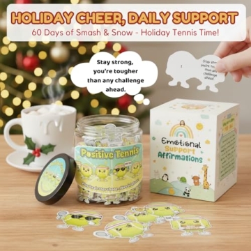 Positive Tennis Jar with 60 Affirmation Cards, Inspirational Tennis Gifts for Women and Men, Fun Mot...
