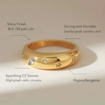 BENIQUE Chunky Gold Dome Rings for Women - Stackable Non-Tarnish 18k Gold Plated Stainless Steel