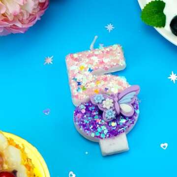 Birthday Number Candles Pink Purple Butterfly Cake Topper