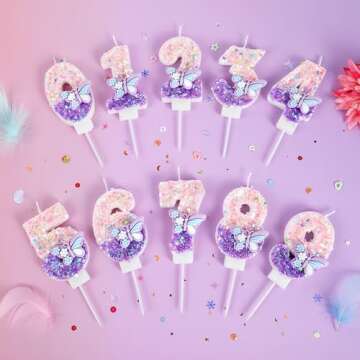 Birthday Number Candles Pink Purple Butterfly Cake Topper