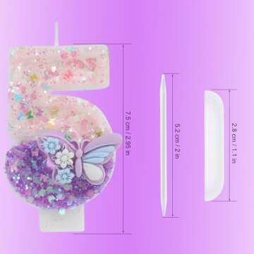 Birthday Number Candles Pink Purple Butterfly Cake Topper