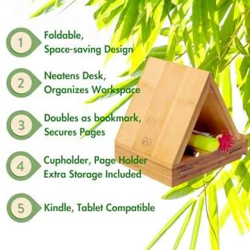 Bamboo Triangle Book Holder - Foldable Book Valet Stand, Gifts for Book Lovers, Book Nook Reading Va...