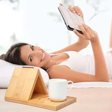 Bamboo Triangle Book Holder - Foldable Book Valet Stand, Gifts for Book Lovers, Book Nook Reading Valet for Kindle, Book Rest with Free Page Holder, No Assembly Required (Natural)