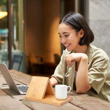 Bamboo Triangle Book Holder - Foldable Book Valet Stand, Gifts for Book Lovers, Book Nook Reading Valet for Kindle, Book Rest with Free Page Holder, No Assembly Required (Natural)